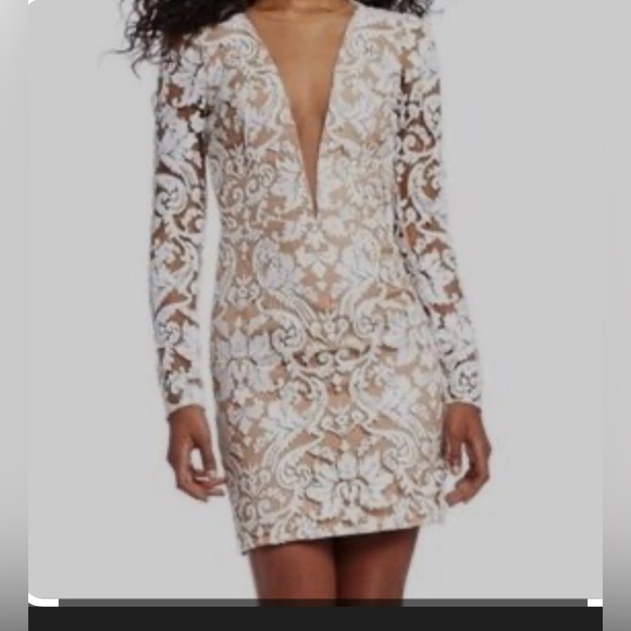 Dress the Population White and Cream Lace Long Sleeve Dress - Picture 2 of 10